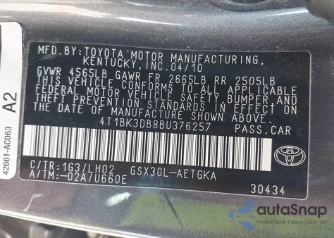 2011 Toyota Avalon z USA, uszkodzony, nr VIN 4T1BK3DB8BU376257